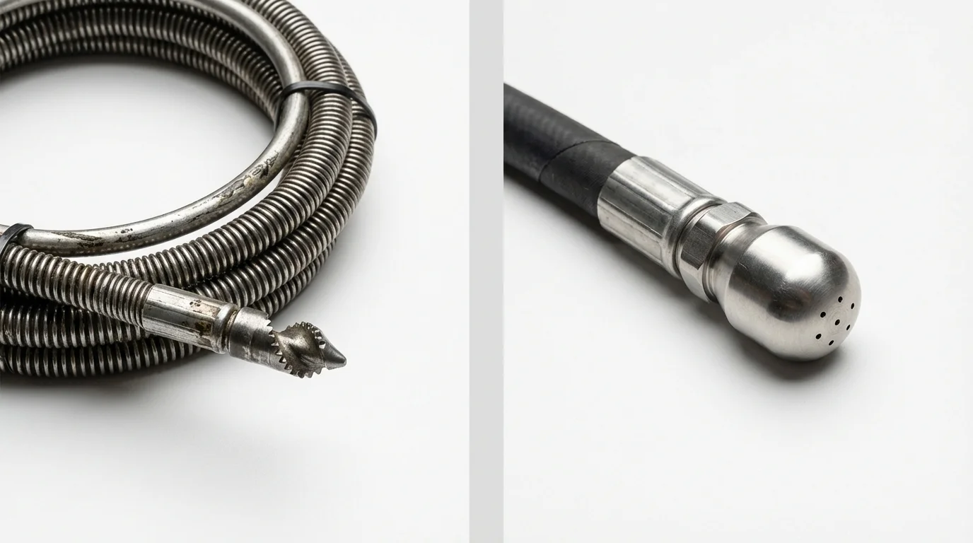 Drain snake cable and hydro jetting nozzle used for drain cleaning in Tonkawa, OK