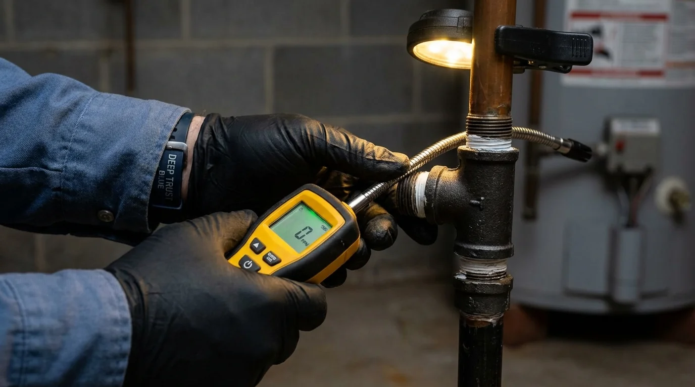 Gas leak detection with electronic sniffer by Johns Plumbing LLC in Tonkawa