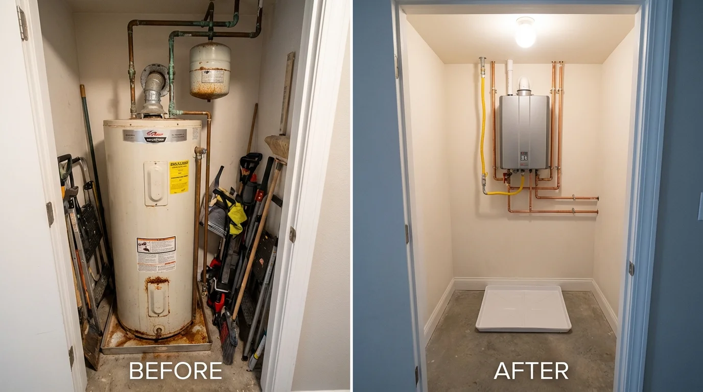 Tank water heater versus wall-mounted tankless unit comparison for Tonkawa, OK homeowners