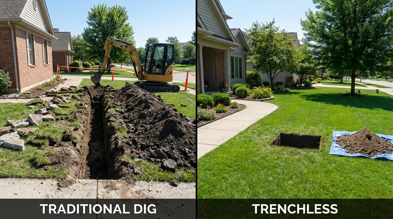 Trenchless sewer repair with minimal yard damage versus traditional excavation in Tonkawa, OK